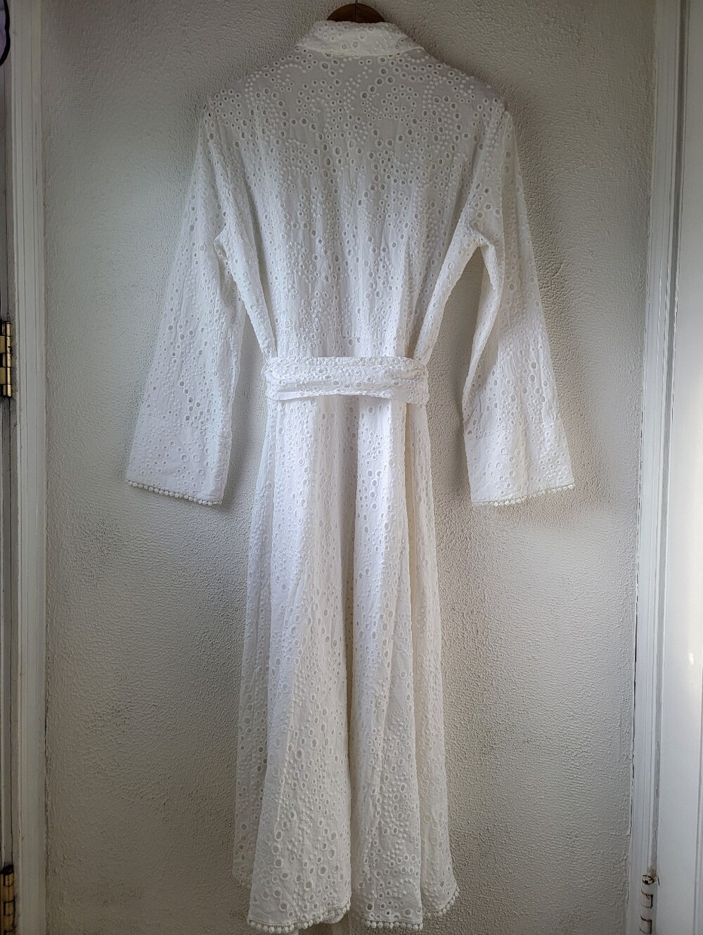 Zara 46"L Midi White Dress Metal Buttons Embroidered Eyelets Belt, Lined, Sz XL - Picture 10 of 16